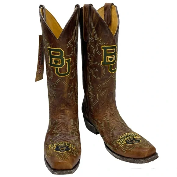 GAMEDAY BOOTS Baylor University Bears Embroidered Cowboy Boots NEW Size 10 Brown